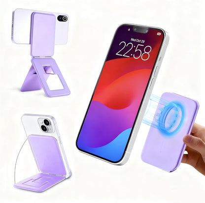 Magnetic Phone Stand, Compatible with All Smartphones 17/16/15/14/13/12 Series, Slim PU Leather Desk Stand with Angle Adjustment, Portable & Includes 1 Strong Magnetic Ring for Any Phone(Pink)