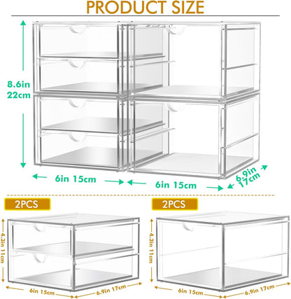 caktraie Versatile Acrylic Makeup Organizer, Drawer Organizer - Transparent Desktop Storage for Cosmetics, Office Supplies & More - Clear Organizer for Home & Office Use