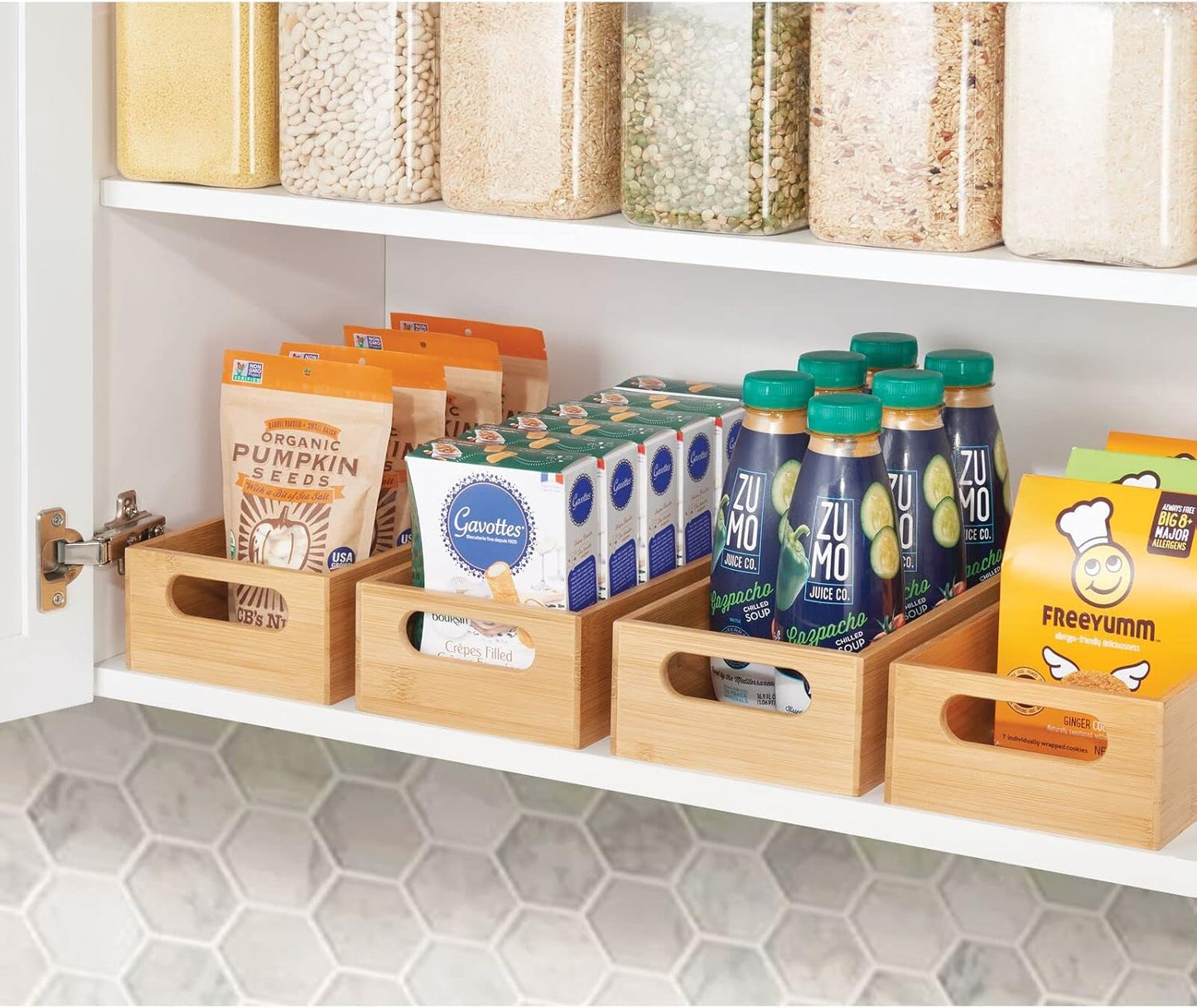 mDesign Kitchen Storage Box – Open-Top Bamboo Storage Tray with Handles – Versatile Cupboard Organiser for Shelves, Pantries, Surfaces and Cupboards – Natural