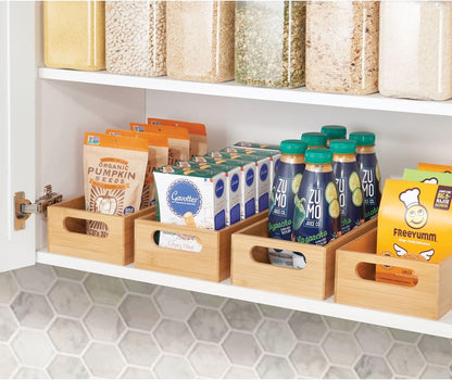 mDesign Kitchen Storage Box – Open-Top Bamboo Storage Tray with Handles – Versatile Cupboard Organiser for Shelves, Pantries, Surfaces and Cupboards – Natural