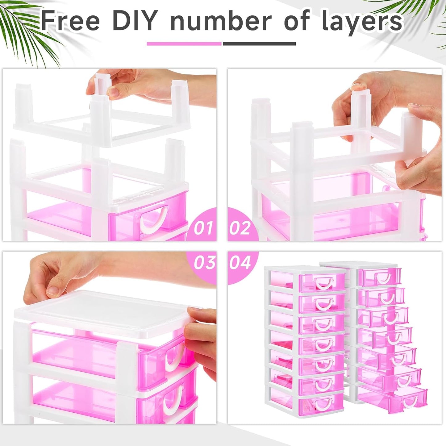 Thyle 2 Pcs Plastic Drawers Organizer Mini Organizer Stackable Plastic Clear Drawer Storage Box Containers Storage Units for Desktop Classroom Craft 6.7 x 4.9 x 13.4 inches(Purple)