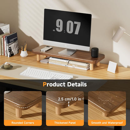 Monitor Stand Riser, 24 Inch Wood Desk Organizer with Monitor Stand & Storage Computer Monitor and Laptop Riser Multifunctional Laptop Stand Desk Organizer for Office Home Screen/Laptop/PC (Light Walnut)