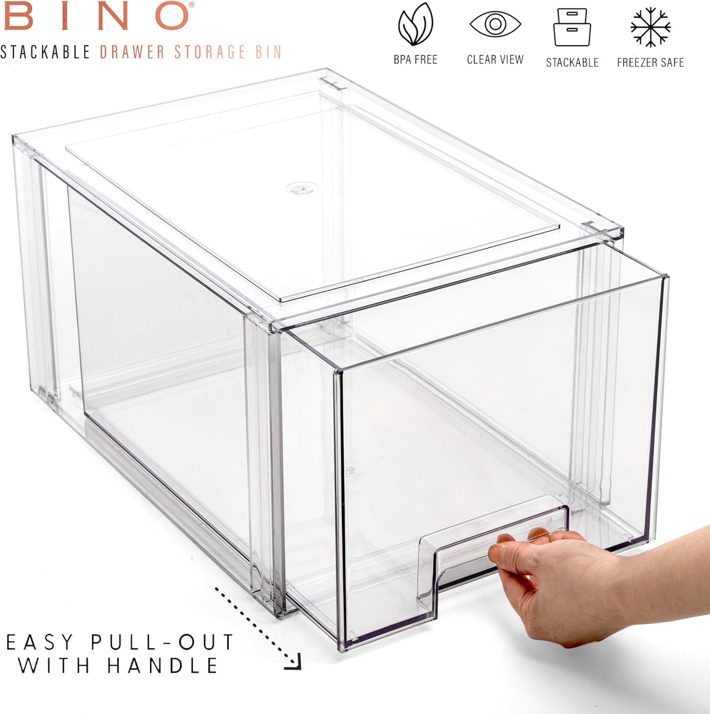 BINO | Stackable Storage Drawers, Shallow X-Large - Clear | THE CRATE COLLECTION | Storage Bins With Drawers Bathroom Organizers and Storage Organization and Storage Under Sink Organizer Vanity Home