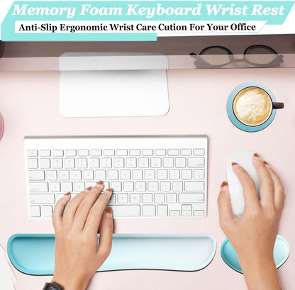 BamLue Upgrade Silky and Superfine Fabric Keyboard Wrist Rest, Gel Mouse Wrist Pillow Pad Set for Easy Typing & Pain Relief for Laptop, Office & Home, Ergonomic Sets for Keyboard-Pink