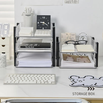 Clear 2-Tier Stackable Paper Tray Organizer for Letter/A4 Files, Desktop Document Sorter, Transparent Office Desk Storage (2 - Tier Clear)