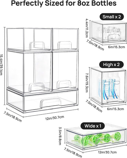 Vtopmart Stackable Storage Drawers Set of 4, Clear Plastic Organizer Bins for Bathroom Supplies,Ideal for Cabinet,Pantry,Laundry Room Organization