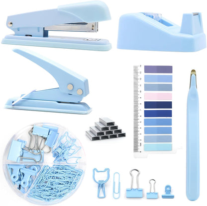 Gold Office Supplies,UPIHO Gold Desk Accessories,Stapler and Tape Dispenser Set with Large Stapler,Tape Dispenser, Staple Remover, Staples, Clips,Scissor,Pen and Sticky Notes,Gifts for Office Clerks