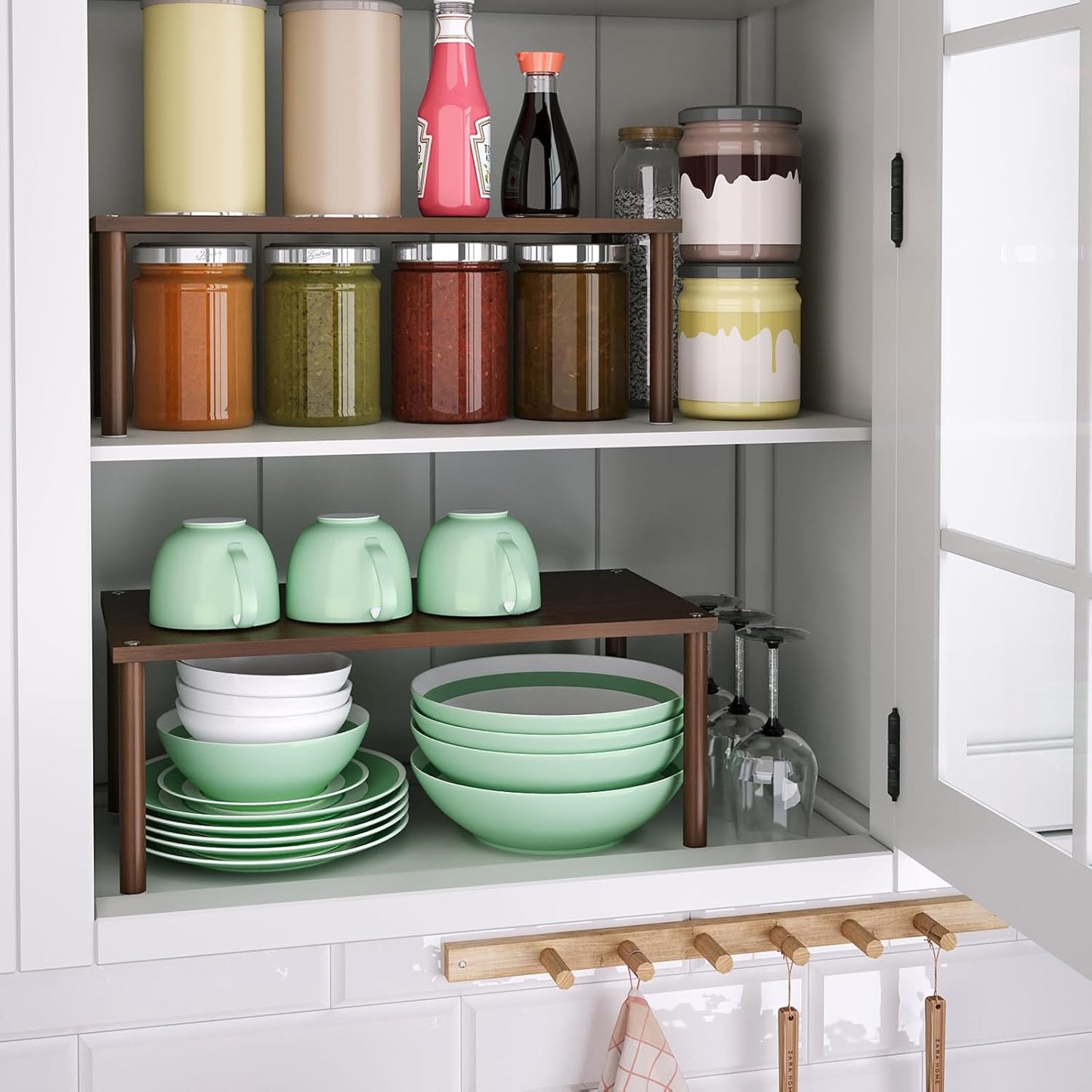 VERTORGAN Cabinet Organizer Shelf(Set of 2),Kitchen Counter Shelves,Bamboo Stackable Expandable Spice Rack Countertop(Medium)