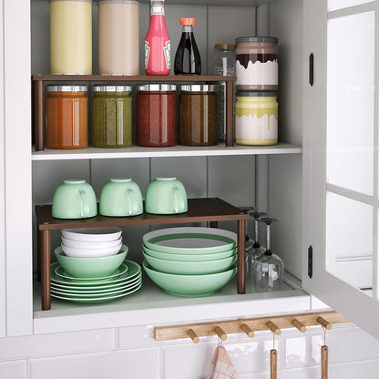 VERTORGAN Cabinet Organizer Shelf(Set of 2),Kitchen Counter Shelves,Bamboo Stackable Expandable Spice Rack Countertop(Medium)