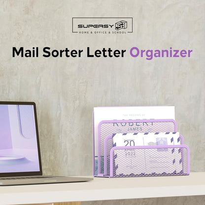 SUPEASY Mail Organizer for Desk, Mesh Metal Mail Holder Countertop with 3-Slot, Letter Sorter File Holder, Office Envelope Organizer for Mails (Black)