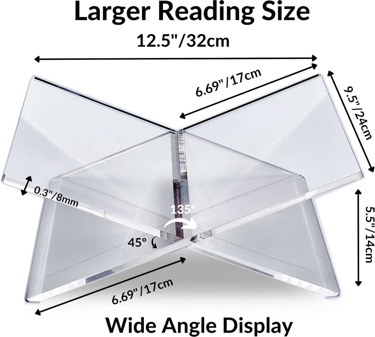 Honygebia Gold Acrylic Book Stands - Cross Frame Acrylic Book Holder, Open Bookstand for Display and Reading, Suitable for Art, Bible, Cookbook, Easel, Magazine, Textbooks 12.5" x 9.5" x 5.5"