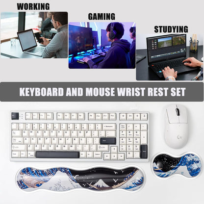 Ergonomic Gel Keyboard and Mouse Wrist Rest Set – Clear Wrist Rest for Computer Keyboard 60%/68%/75%, Comfort & Support for Typing and Gaming (Grey Purple)