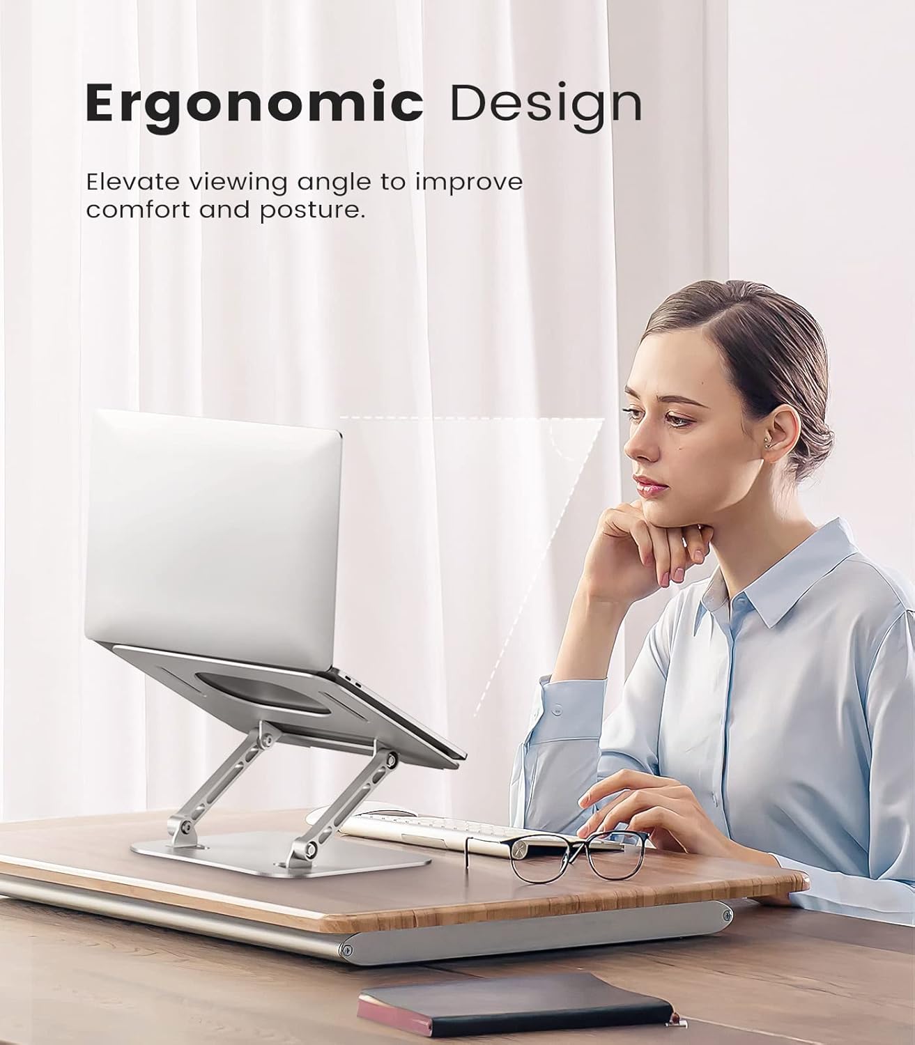 JOIOT Laptop Stand, Adjustable Laptop Stand for Desk, Aluminum Computer Stand Portable Laptop Riser, Foldable Laptop Holder for Mac HP ASUS Acer Surface ThinkPad Dell Lenovo