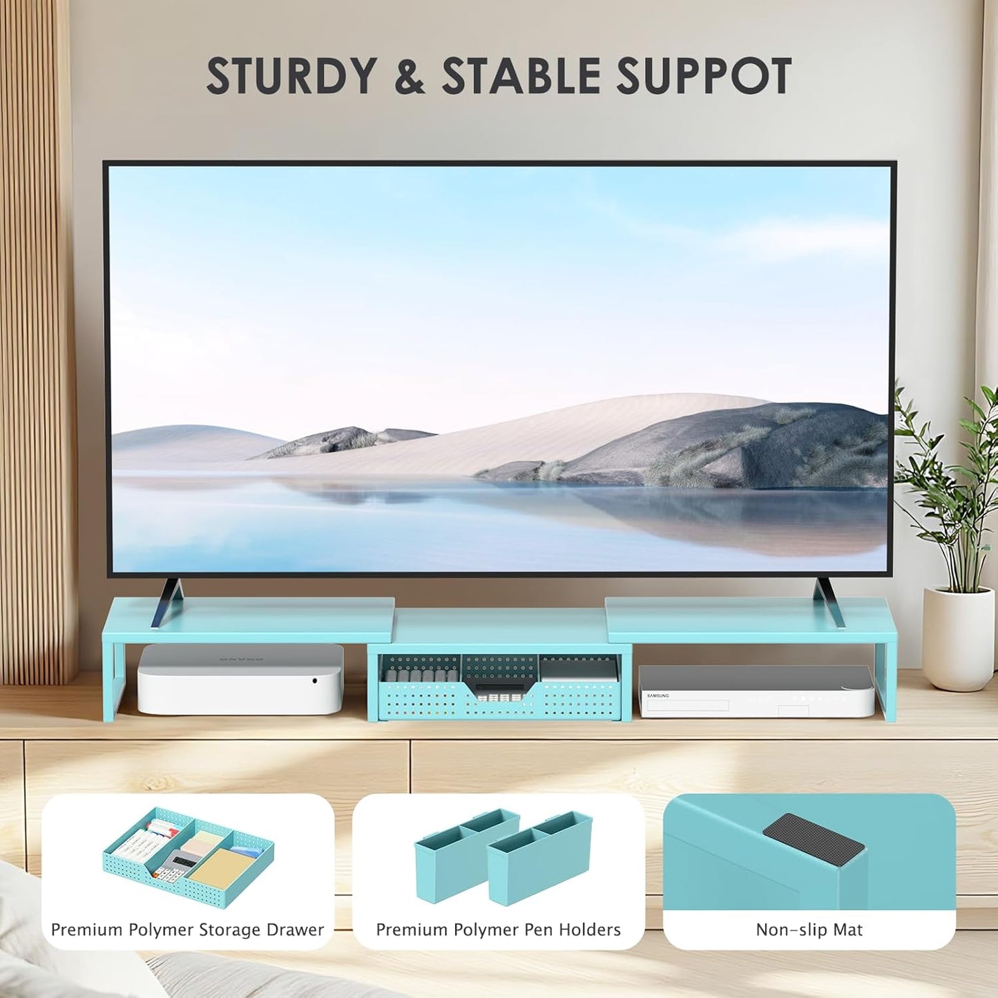 OPNICE Clear Acrylic Desk Organizers and Accessories, Dual Monitor Stand Riser with Drawer, Desk Shelf Computer Racks for Office Workspace Organizers, Desktop Organization (Transparent)