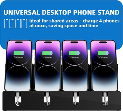 Cell Phone Stand, Multiple Phone Holder Organizer Stand for 4 Phones, Acrylic Desktop Mobile Phone Docking Station Charging Holder (Clear)
