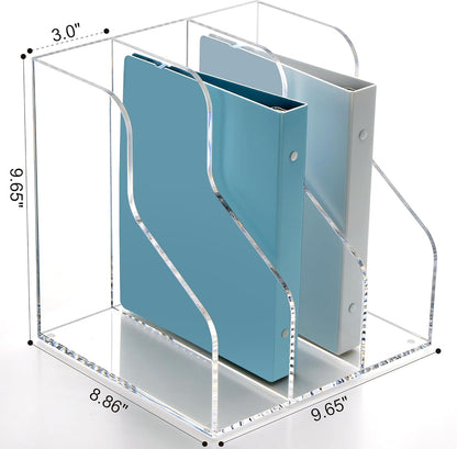 SANRUI Acrylic Magazine Holder Desk Organizer Workspace Sorters，Clear Bookend File Sorter Holder，Folder Rack, Office Accessories Organization Storage with 3 Vertical Compartments