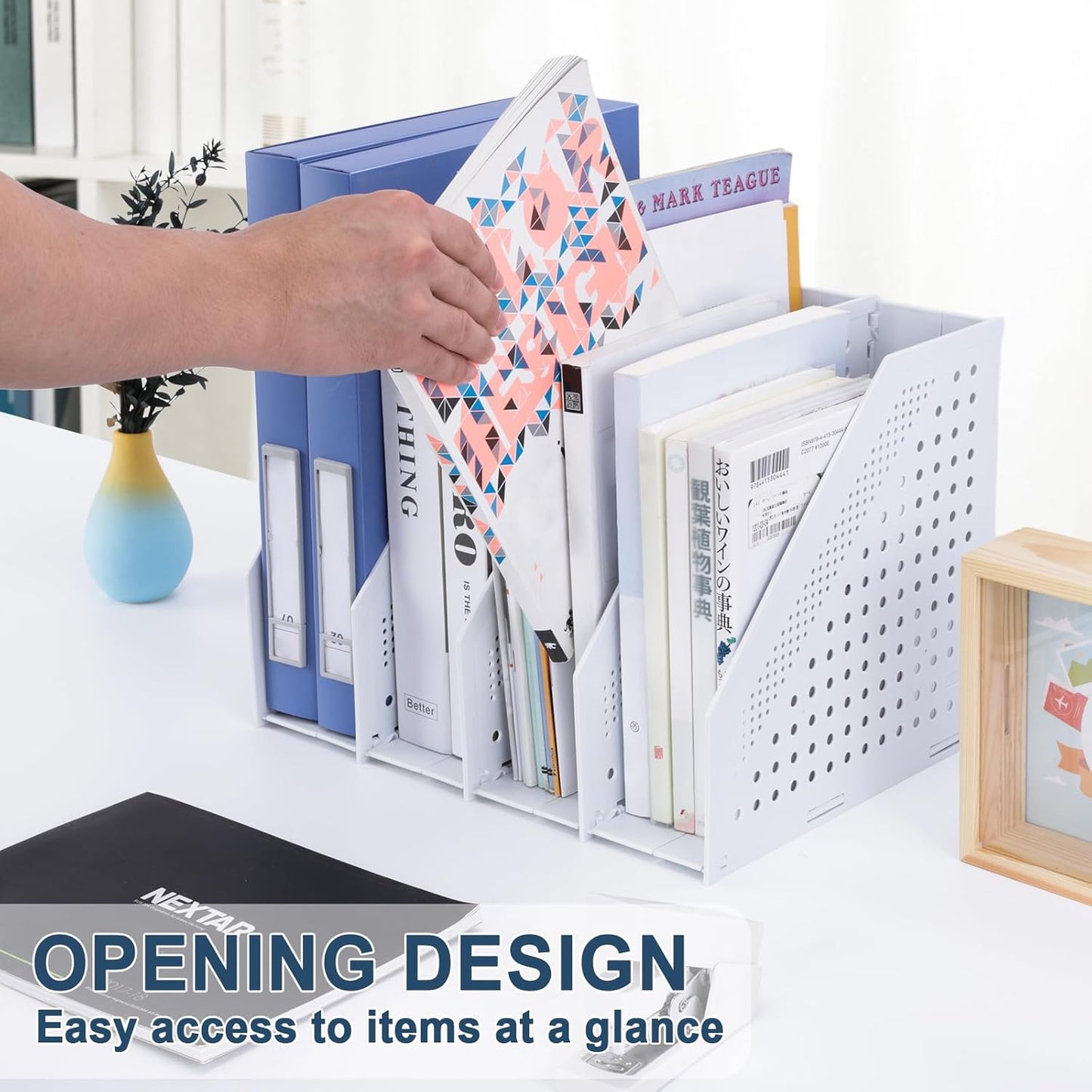 FRETONBA Collapsible Magazine File Holder with 2 Vertical Compartments Foldable Binder Holder for Desk Binder Storage Organizer Plastic Magazine Holders for Shelf, Dark Gray