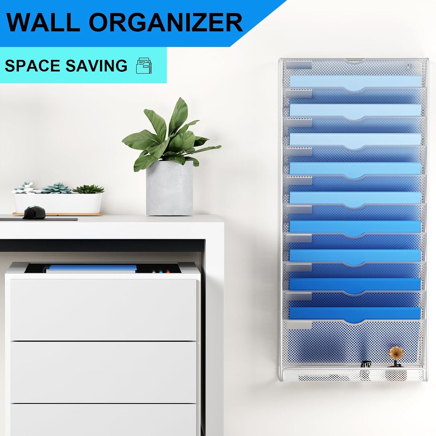 Wall File Organizer Holder Mesh Hanging Paper Document Holder,Vertical 6 Pocket Tier for Office Home, Black