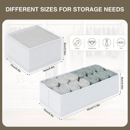 DIMJ Drawer Organizers Clothes, Dresser Organizer Bins for Baby Clothes,Underwear and Sock, Fabric Closet Organization and Storage Boxs, Drawer Dividers for Nursery, Clothing, Tie - 4 Pack, Beige