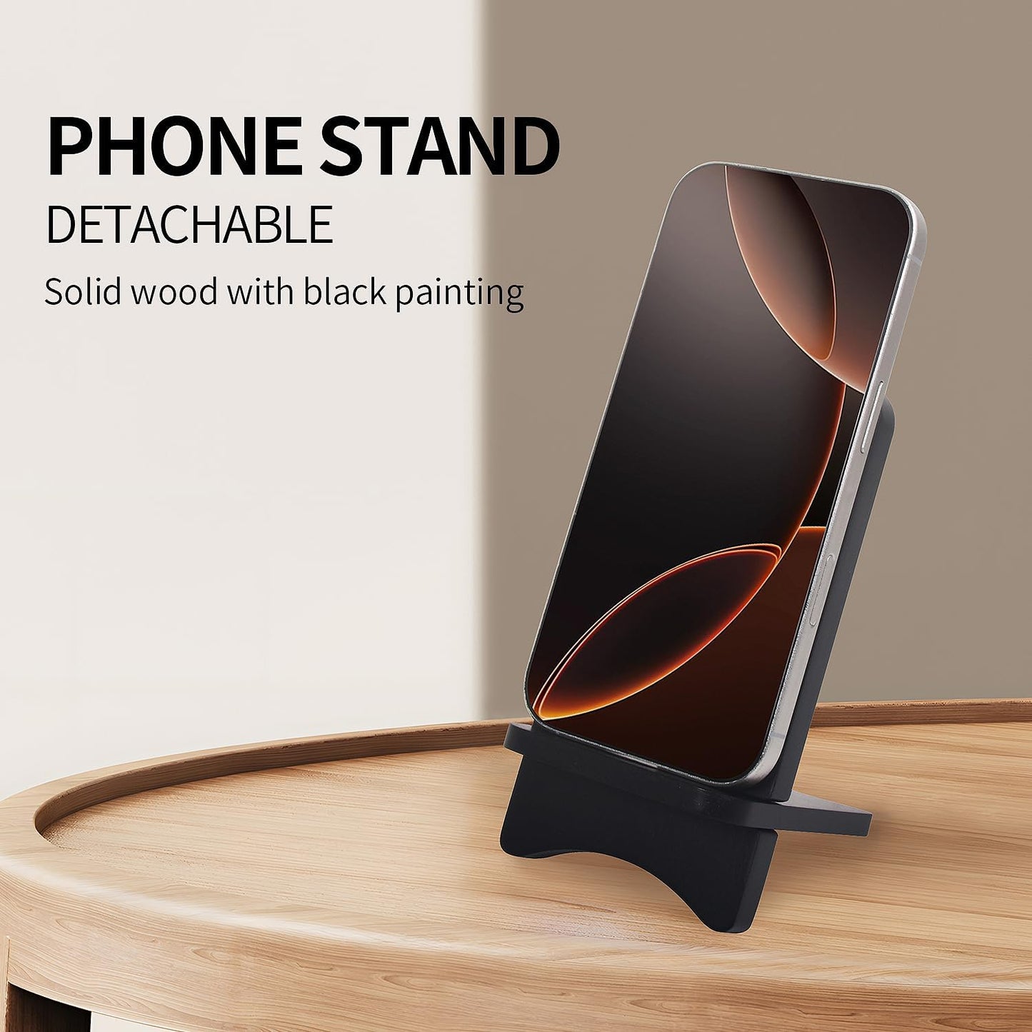LUCKY BEAN Wood Phone Stand, Desktop Wooden Phone Holder, Portable Phone Stand for Desk, Compatible with iPhone & All Cell Phones (Walnut Wood)