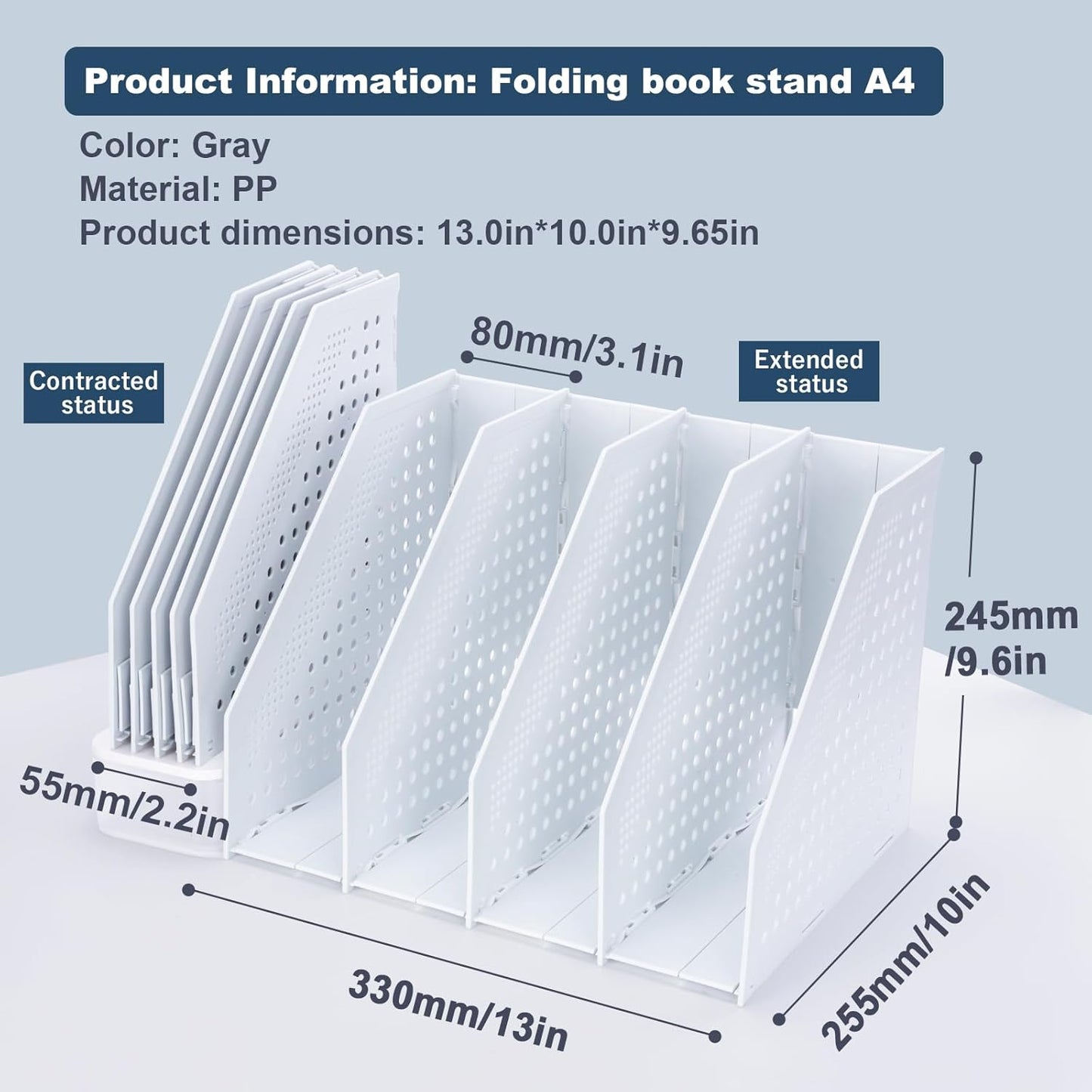 FRETONBA Collapsible Magazine File Holder with 2 Vertical Compartments Foldable Binder Holder for Desk Binder Storage Organizer Plastic Magazine Holders for Shelf, Dark Gray