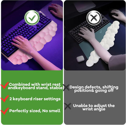 Ergonomic Wrist Rest for Keyboard and Mouse, Soft Memory Foam Cloud Keyboard Stand Pad with Wrist Rest Set, Easy Typing, Pain Relief, Comfort for Office, Work, Gaming - White