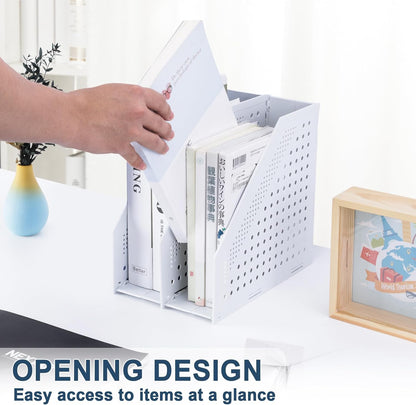 FRETONBA Collapsible Magazine File Holder with 2 Vertical Compartments Foldable Binder Holder for Desk Binder Storage Organizer Plastic Magazine Holders for Shelf, Dark Gray