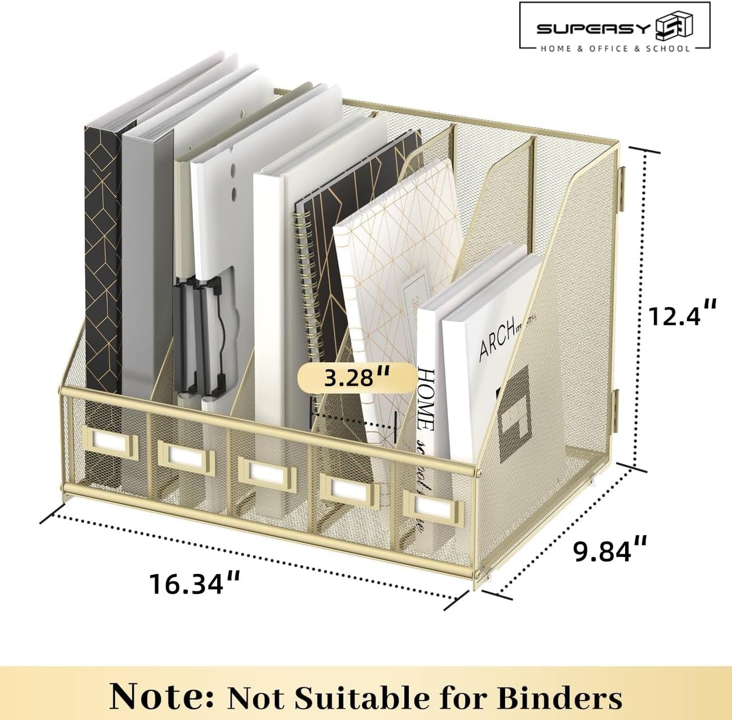 SUPEASY Desk Organizers Metal Desk Magazine File Holder with 5 Vertical Compartments Rack File Organizer for Office Desktop, Classroom, Home Workspace, Black