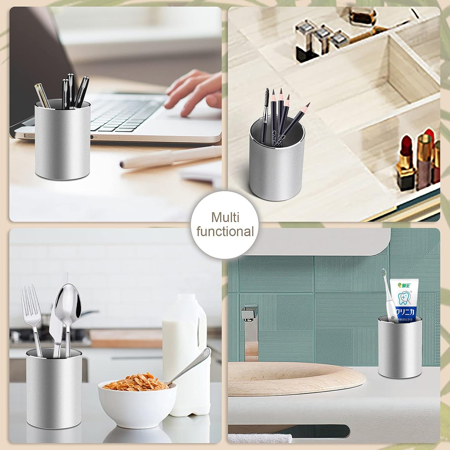 Vaydeer Metal Pen Holder Aluminum Pencil Holder for desk, Round Desktop Organizer and Black Pencil Cup for Office, School, Home and Stationary Supplies (3.15 x 3.15 x 3.94 Inches)