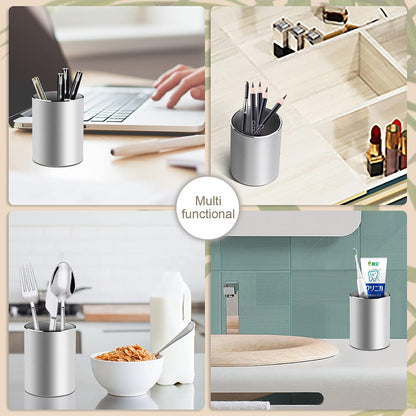Vaydeer Metal Pen Holder Aluminum Pencil Holder for desk, Round Desktop Organizer and Black Pencil Cup for Office, School, Home and Stationary Supplies (3.15 x 3.15 x 3.94 Inches)
