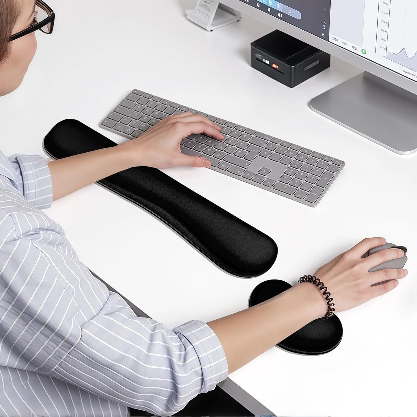 Wrist Rest for Computer Keyboard and Mouse, Ergonomic Design Wrist Support Pad for Keyboard, Soft Memory Foam Desk Pads Support Hand and Arm Easy Typing Pain Relief, 2 Piece Pad, Cream Pink