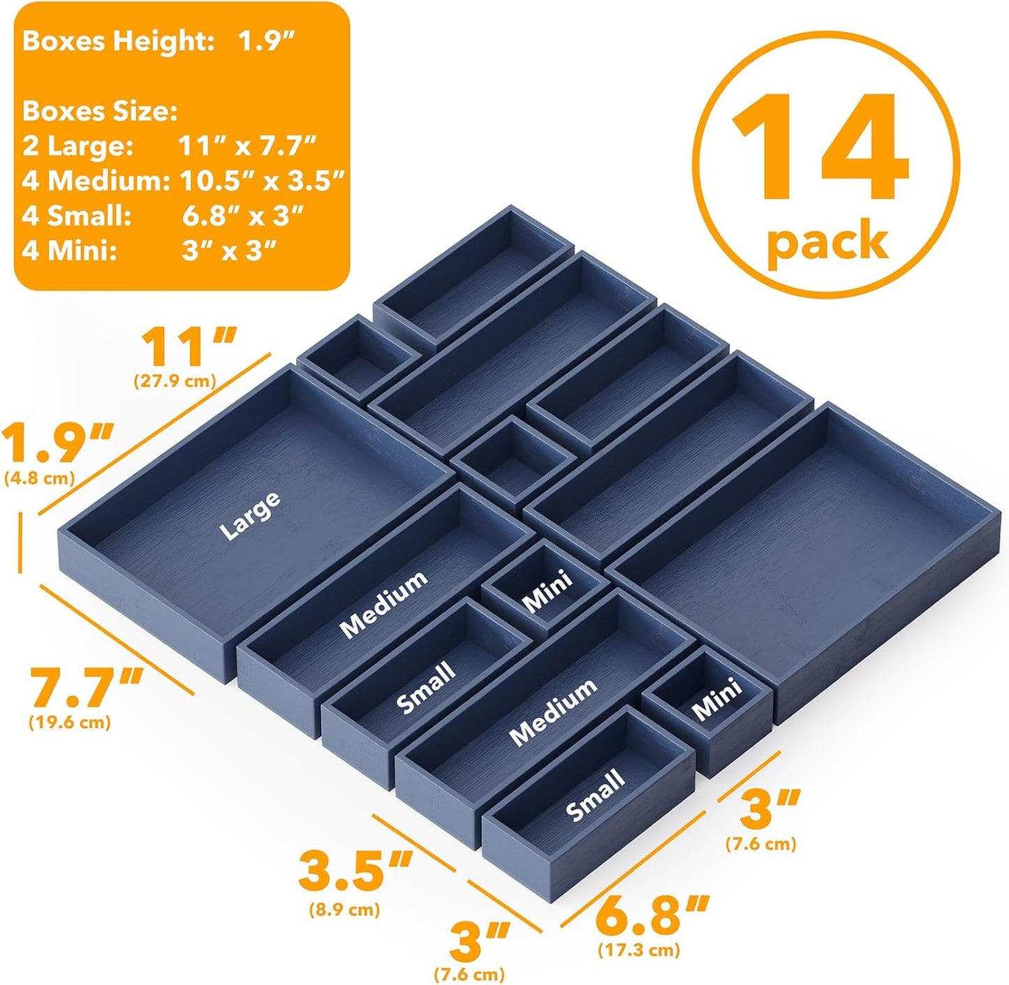 SpaceAid 14-Piece Bamboo Drawer Organizer Storage Boxes Set, Wood Tray Junk Drawer Organizers Multi-Use Divider Bins for Kitchen, Bathroom, Office Desk and Makeup Organization (14 Pack, Natural)