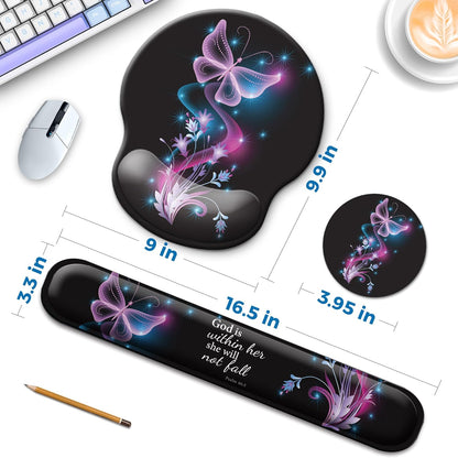 Mouse Pad and Keyboard Wrist Rest Support, with Non-Slip PU Base,Gel Mouse Pad with Coaster,Pain Relief for Gaming, Computer,Office -Beach