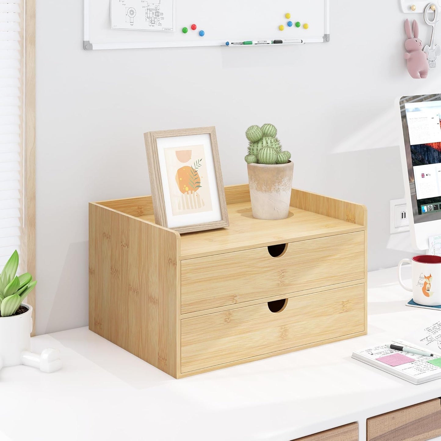 Wisuce Bamboo Desk Drawer Organizer, 3 Drawer Desktop Organizer with Drawers Tabletop Storage Organization Box for Office Home Toiletries Supplies Vanity, No Assembly Required