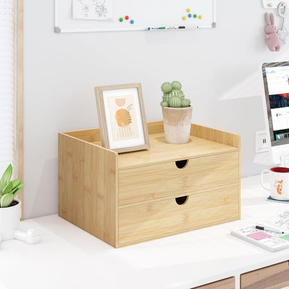 Wisuce Bamboo Desk Drawer Organizer, 3 Drawer Desktop Organizer with Drawers Tabletop Storage Organization Box for Office Home Toiletries Supplies Vanity, No Assembly Required