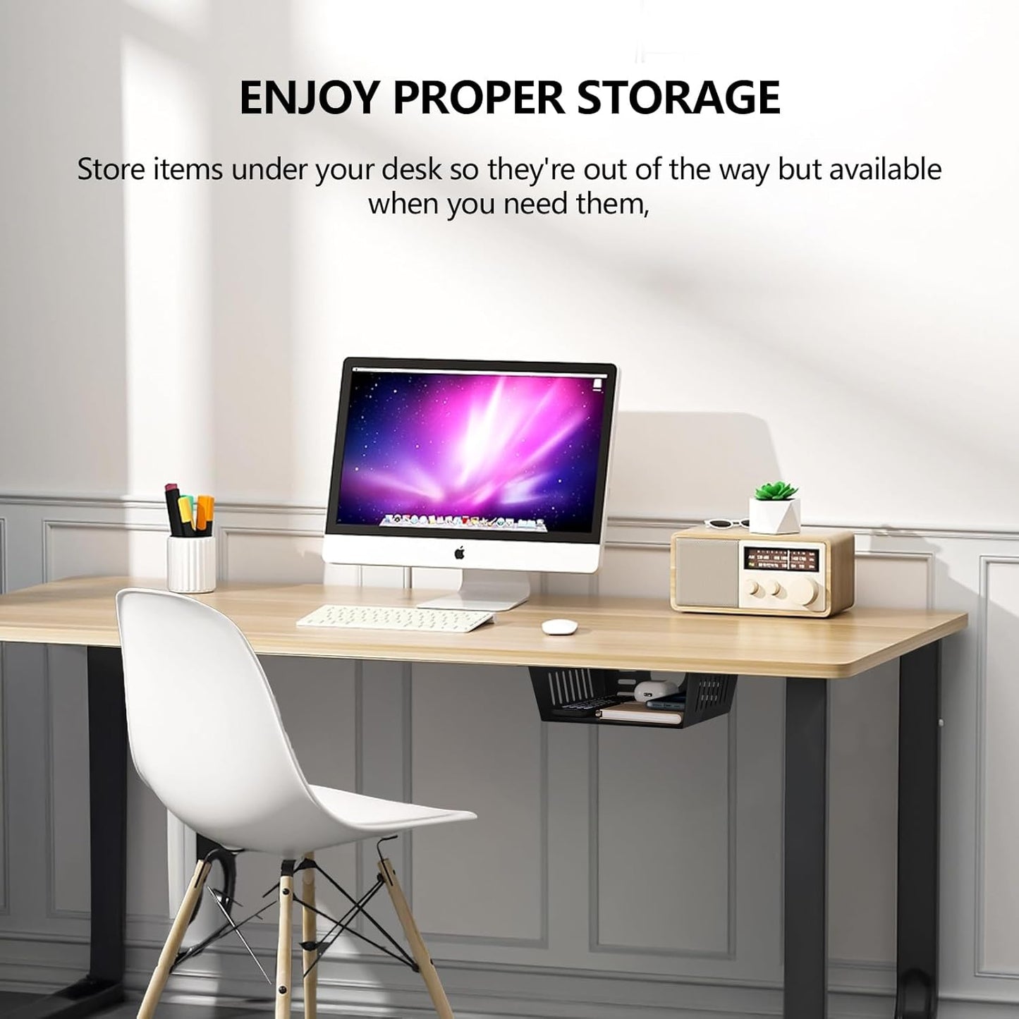 2 Pack Under Desk Shelf - Under Desk Storage Shelf Metals,Under Desk Organizer - Black Under Shelf Storage for Office Tables & Workstations（11 Inch）