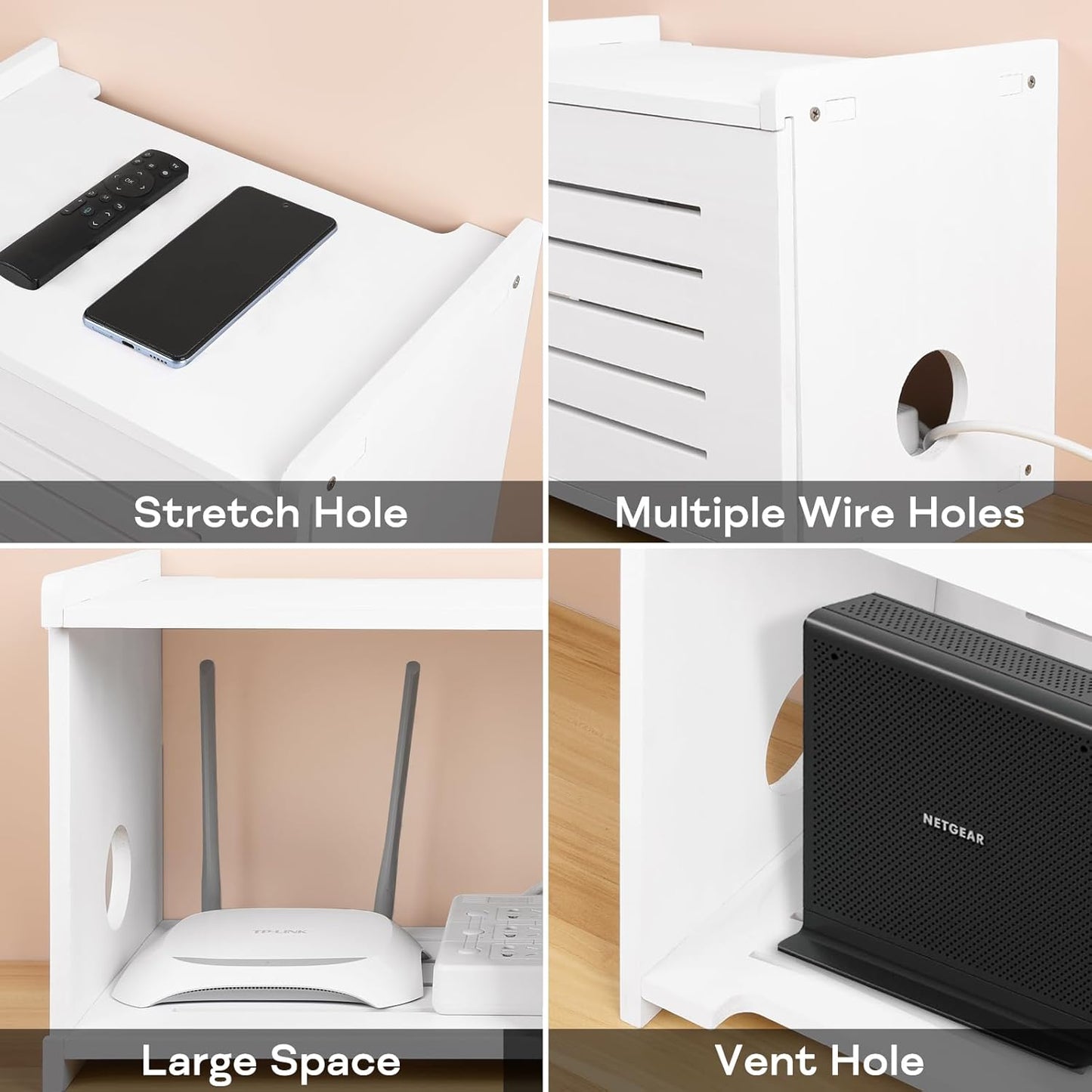 White Router Shelf Projector Shelf Projector Stand Router Storage Box Modem Cable Router Cover Organized Power Strip Cable Management Hider Rack by Solid Wood Need Assembly