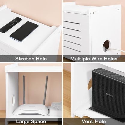 White Router Shelf Projector Shelf Projector Stand Router Storage Box Modem Cable Router Cover Organized Power Strip Cable Management Hider Rack by Solid Wood Need Assembly