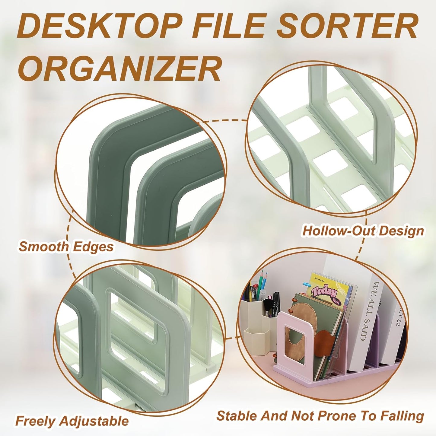 PATIKIL Vertical File Organizer, 8 Slots Desk File Organizer Vertical Upright Holder Plastic Adjustable Shelf Dividers for Desktop Sorter Office Magazine Rack Stand Bookshelf, Green