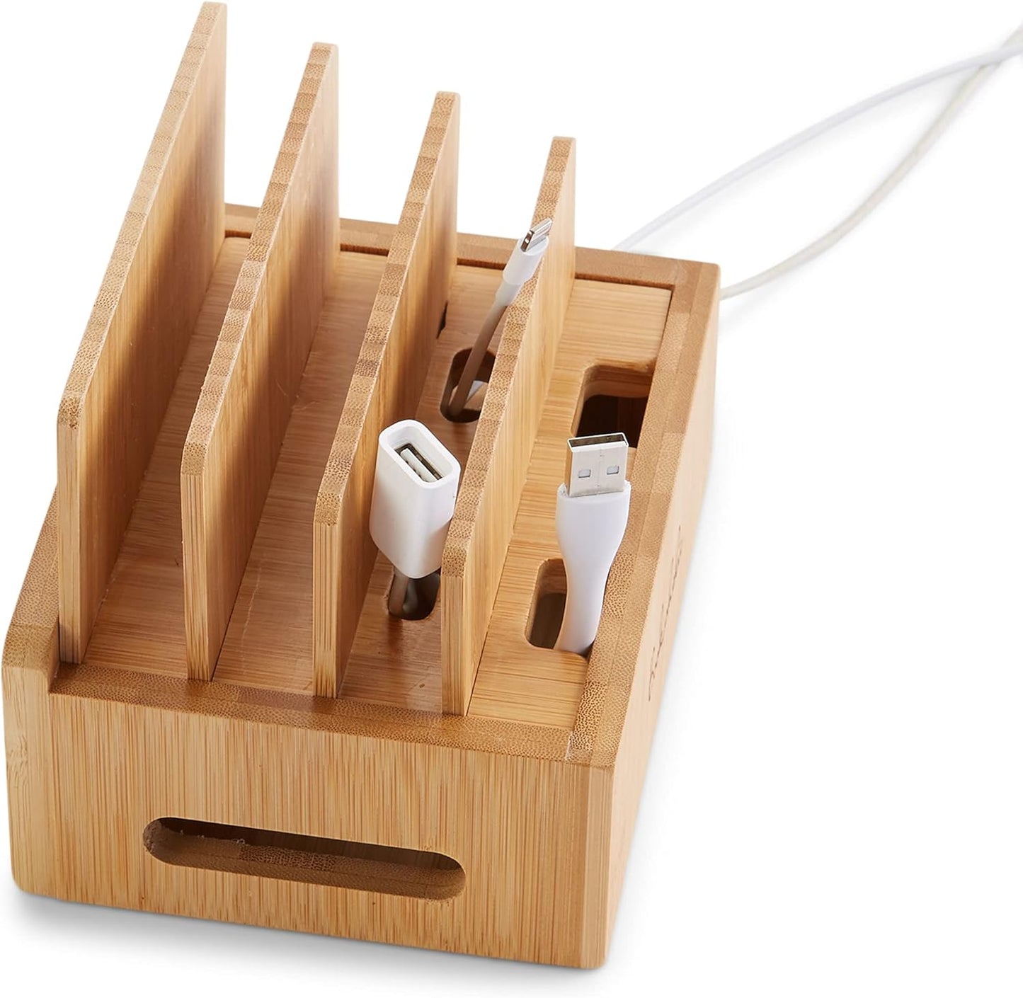 Bamboo Charging Station & Multi-Device Organizer – Large Capacity Desktop Dock for Smartphones, iPhone, iPad, and Tablets