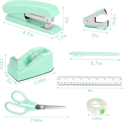 Gold Desk Accessories, Office Desk Organizers and Accessories 360°Pen Holder Acrylic Stapler Set, Phone Holder, Ballpoint Pen, Scissor, Binder Clips, Ruler, Transparent Glue, Sticky Note and Staples.
