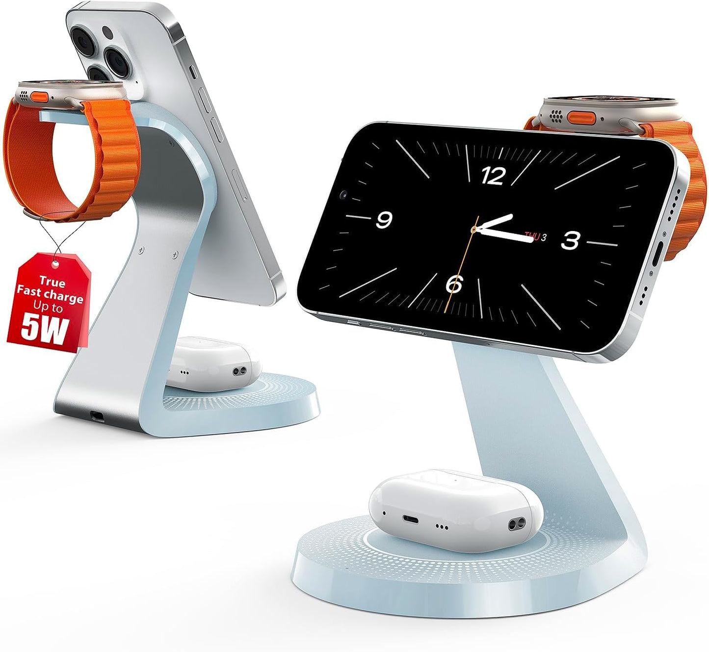 3 in 1 Charging Station for Apple Devices,Mag-Safe Charger Stand Fast Charging,Wireless Charger for iPhone 16/15/14/13/12 Series,& AirPods,& iWatch(USB-C Charger Included)