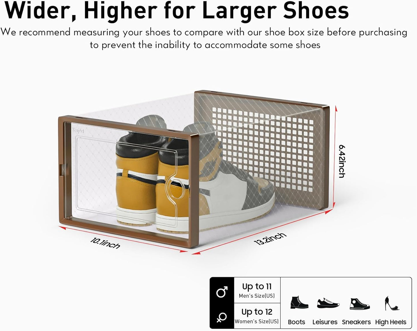 Kuject X-Large Shoe Storage Boxes Organizers Clear Plastic Stackable 12 Pack, Shoe Rack & Holder Substitute, Sneaker Containers, Toy Storage Organizer Bins for Entryway, Closet, Under Bed, Black