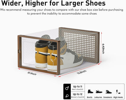 Kuject X-Large Shoe Storage Boxes Organizers Clear Plastic Stackable 12 Pack, Shoe Rack & Holder Substitute, Sneaker Containers, Toy Storage Organizer Bins for Entryway, Closet, Under Bed, Black