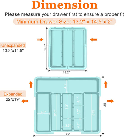 Spaclear Large Utensil Drawer Organizer Expandable Silverware Organizer for Kitchen Drawer Adjustable Cooking Utensil Holder Cutlery Flatware Tray Spatula Tools Gadgets Storage Dividers Plastic Black