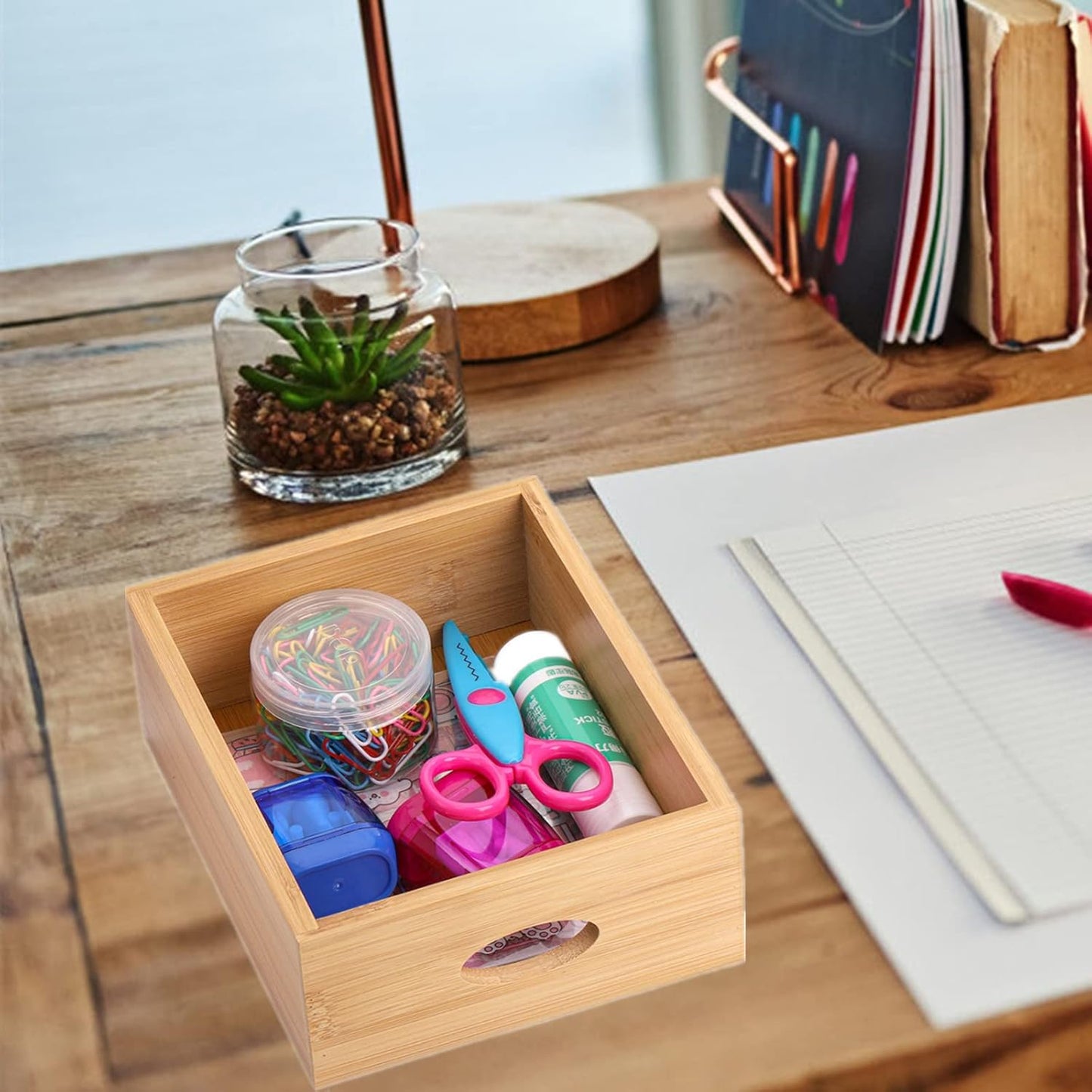 ZOOFOX Bamboo Desk Organizer, 100% Natural Bamboo Tabletop Storage Box with 4 Drawers, Night Stand Table Organizer, Wooden Desktop Drawer Organizer for Makeup Vanity Office Supplies