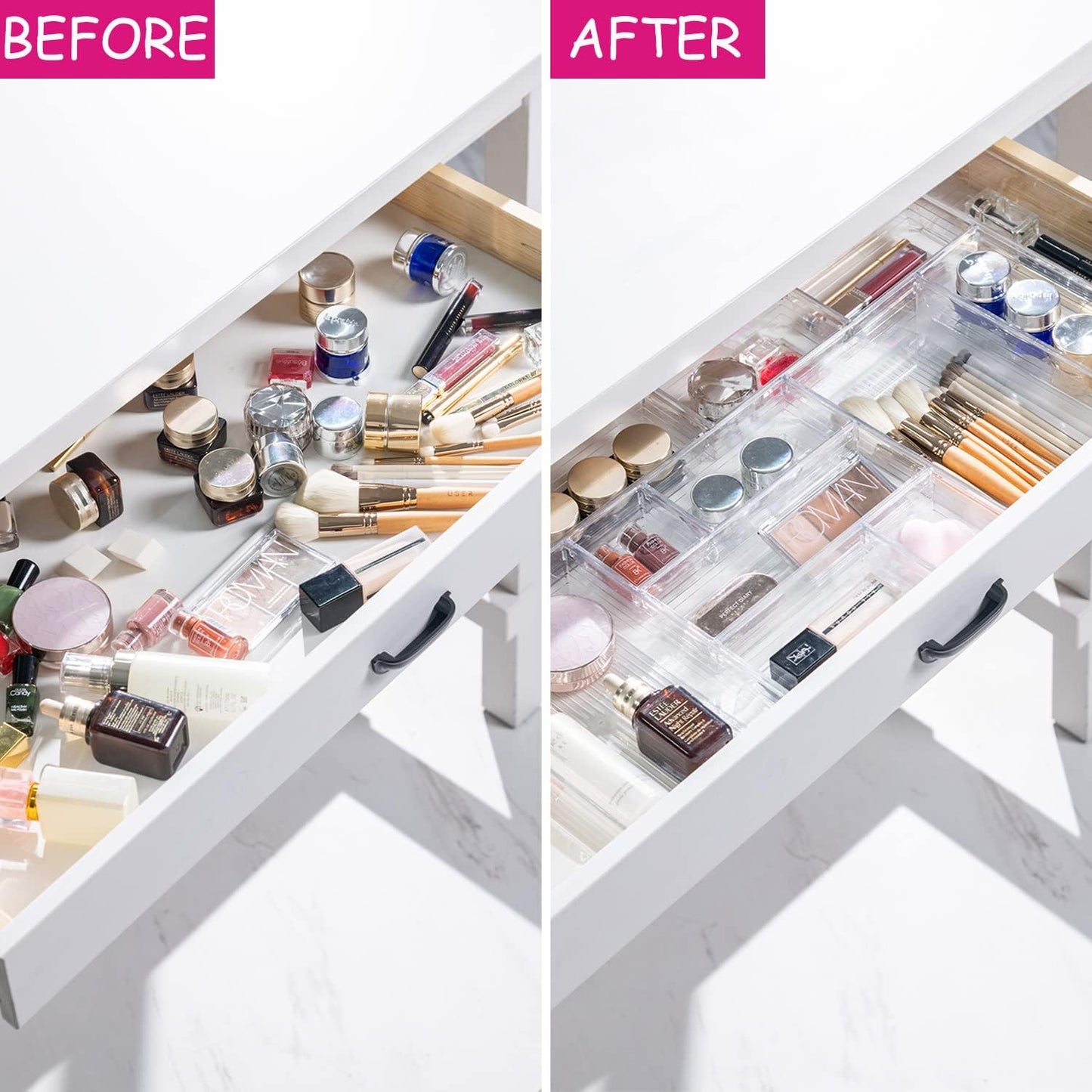 DCA 14 PCS Clear Drawer Organizer, Acrylic Makeup Organizers, Vanity Drawer Organizer Trays, Bathroom Organizers and Storage Bins Ideal Gift for Her