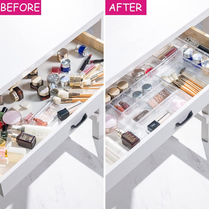 DCA 14 PCS Clear Drawer Organizer, Acrylic Makeup Organizers, Vanity Drawer Organizer Trays, Bathroom Organizers and Storage Bins Ideal Gift for Her