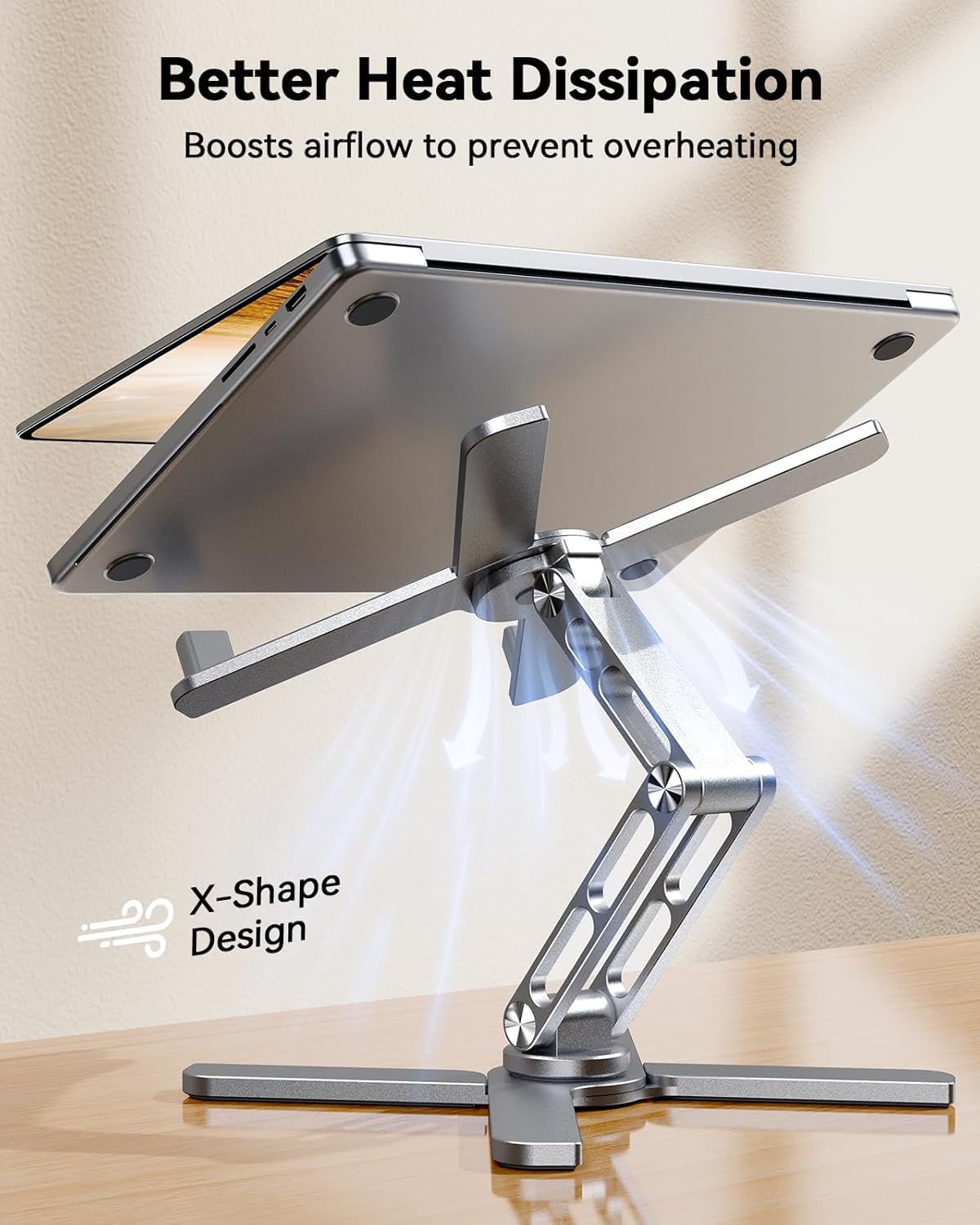 TECKNET Laptop Stand for Desk with 360° Rotating Base, Ergonomic Foldable Computer Stand - Portable Laptop Riser Holder Adjustable Height Angles, Fits MacBook Air Pro All Laptops 10-17" - Silver