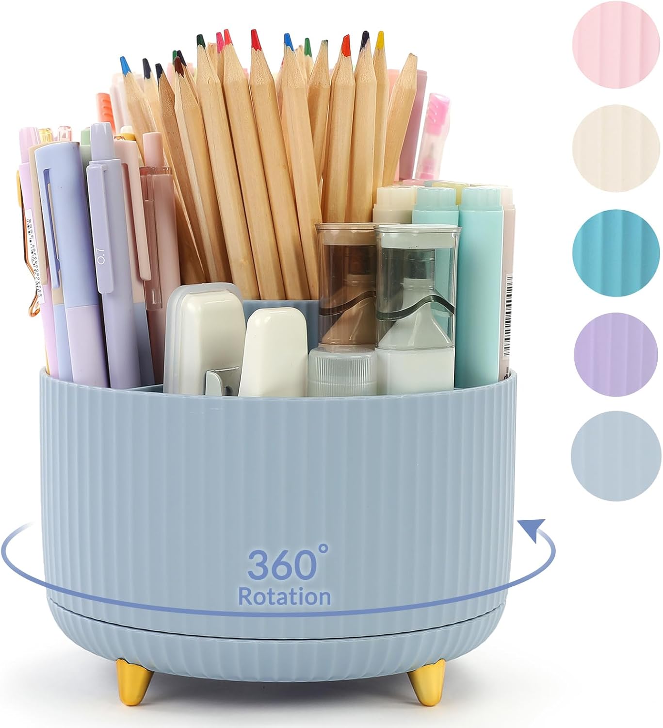 SKYDUE 360 Rotating Purple Pen & Art Supply Organizer - 5 Slot Desk Organizer for Office, School, Home